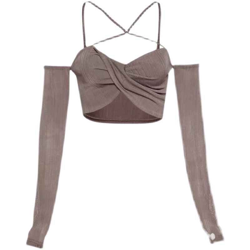 INS风性感扭结低胸挂脖辣妹露脐T恤  L2117