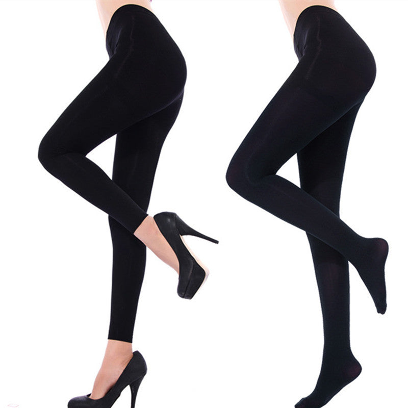 冬季新品100D女士仿天鹅绒黑色防勾丝九分袜连脚袜 P-100DB