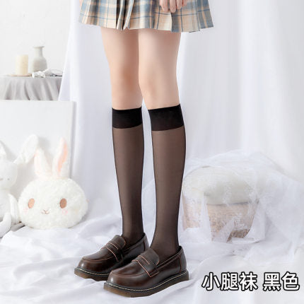 15D中筒日系JK风窄口半截小腿袜-黑色  P-7330B