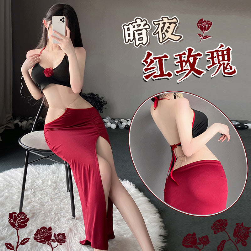 古风金色细链饰腰性感裸背美艳老板娘套装  F6615