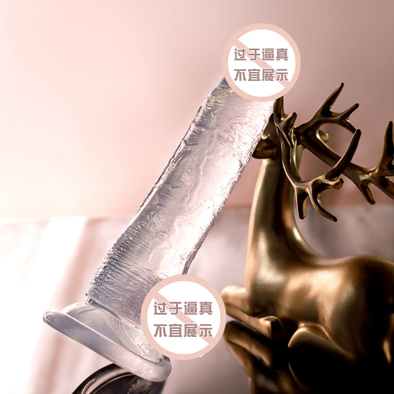 晶莹剔透粗筋纹理透明水晶手动仿真阳具(大中小三款)