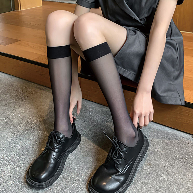 15D中筒日系JK风窄口半截小腿袜-黑色  P-7330B