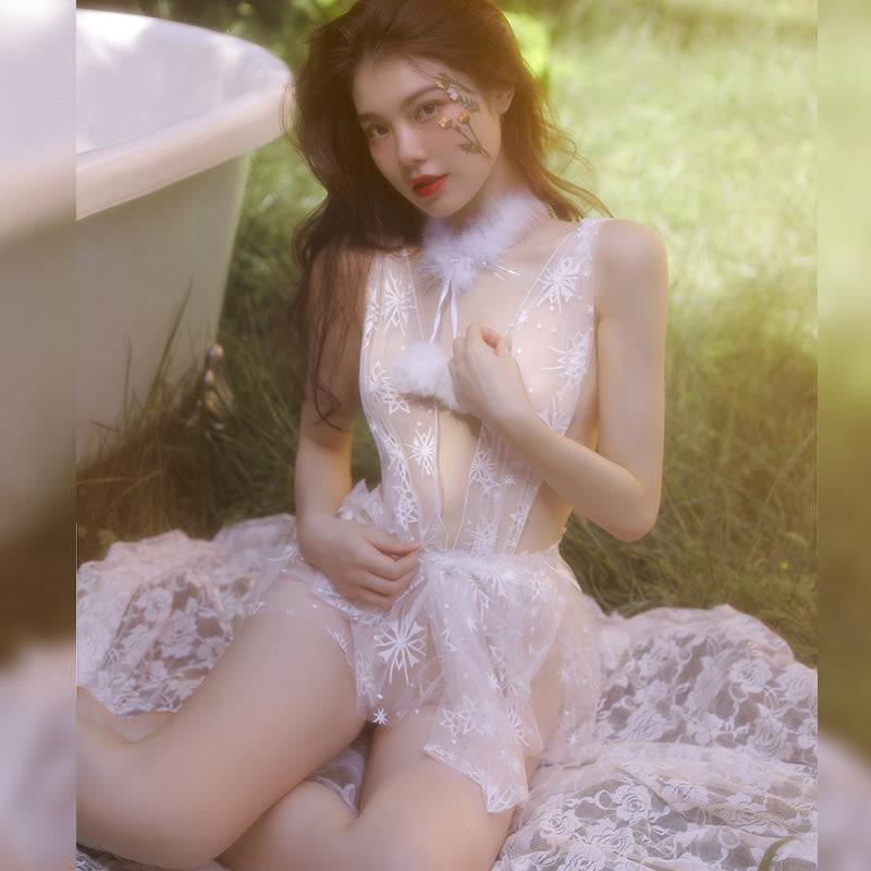 梦幻飘逸雪花透明薄纱仙女连体裙 F7728