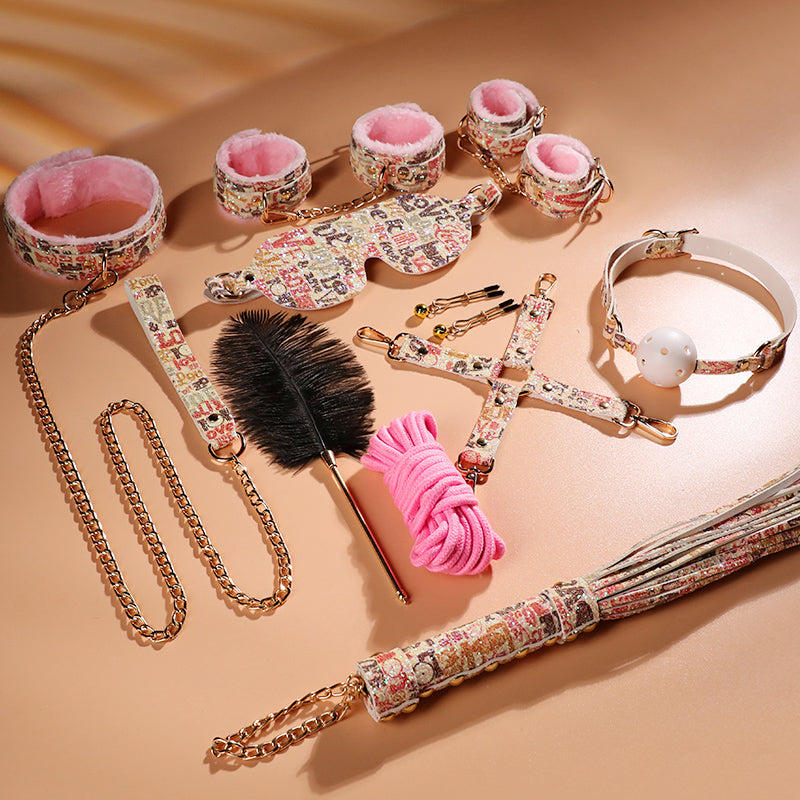 BlingBling闪粉皮革内植毛绒SM捆绑束缚十件套