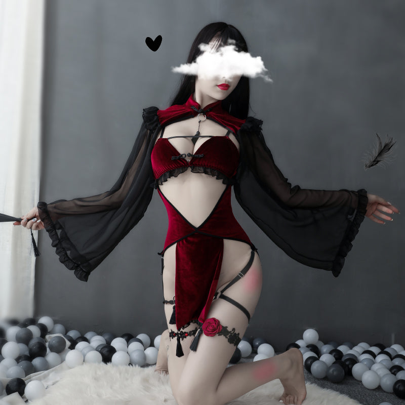 暗黑魔女镂空丝袖绑带游戏女巫制服 M1-8102