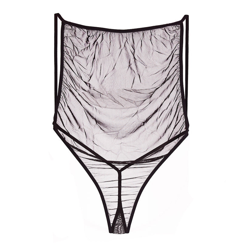 [25.11.06新品] 男士专用黑色超薄透明露背吊带泳衣式背心 J5831