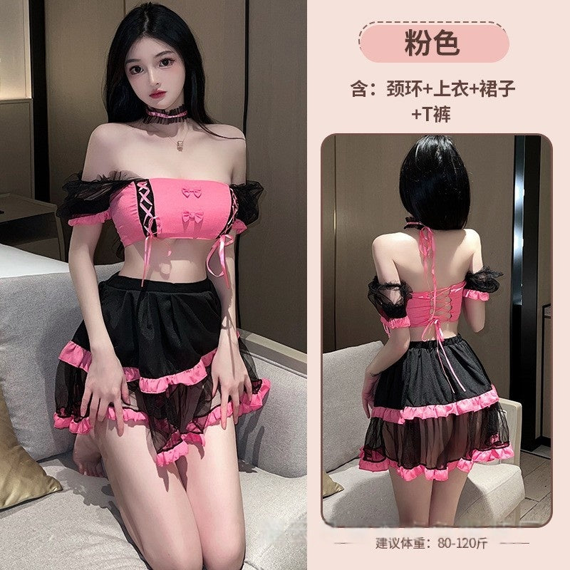 [25.01.26新品]纯欲网纱透视诱惑甜美女仆粉嫩公主裙制服套装（粉/紫）Y2584 Q