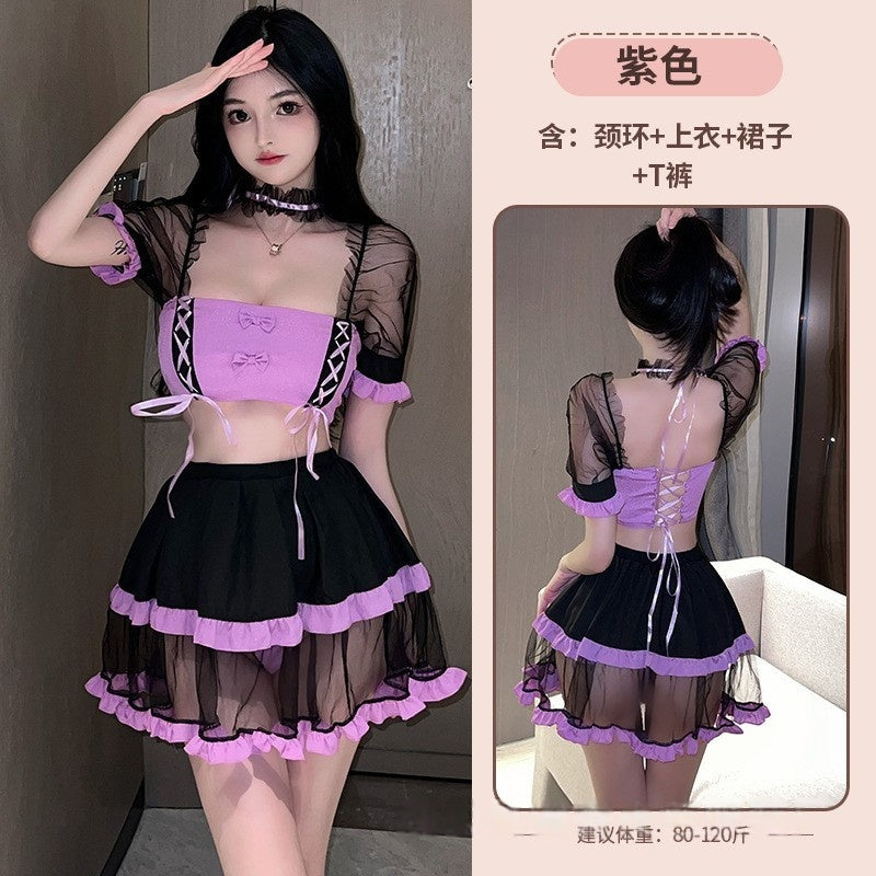 [25.01.26新品]纯欲网纱透视诱惑甜美女仆粉嫩公主裙制服套装（粉/紫）Y2584 Q