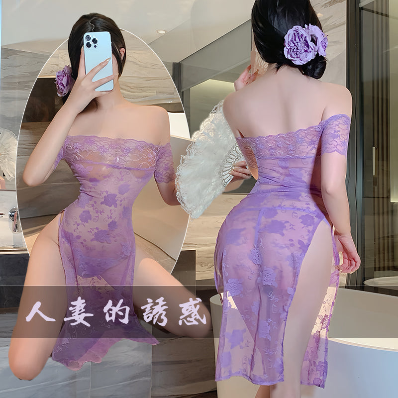 [26.03.03新品] 紫色蕾丝战袍透视面料两侧开衩魅惑古典旗袍 FL938