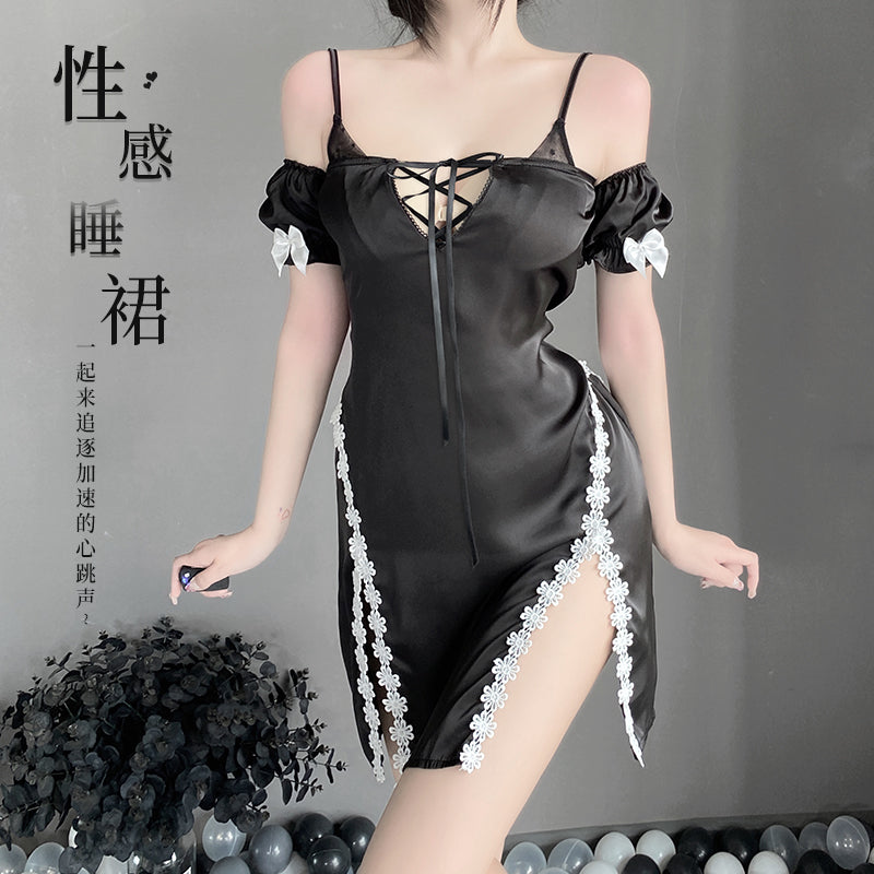[25.06.01新品]性感系带镂空露背诱惑开叉吊带睡裙家居套装Y2536