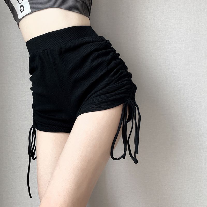 [23.12.15新品] 薄款抽绳高腰工装休闲运动阔腿短裤   L2336 （黑/灰）