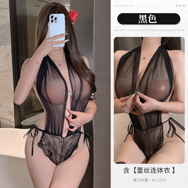 [25.04.17新品]纯欲风蕾丝朦胧透视网纱睡裙火辣激情床上战袍（黑/白）Y8324