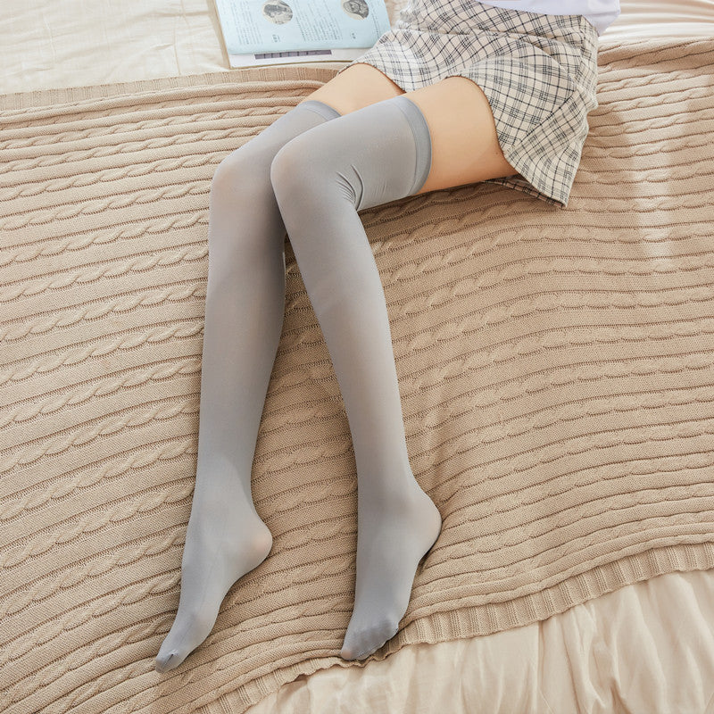 日本天鹅绒女生大腿袜中高筒加长过膝袜-浅灰 P8101G