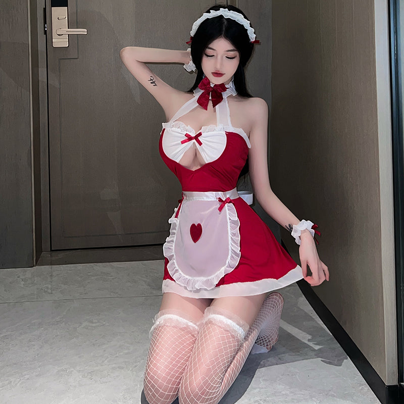 [25.08.01新品] 浪漫弥漫爱心甜美性感女仆制服套装（黑/粉/红）Y2673