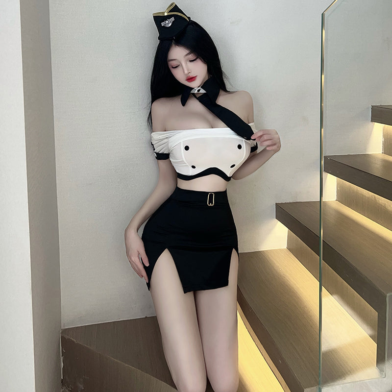 [25.04.04新品]性感空姐火辣蓝色战袍免脱调情制服诱惑（蓝/白）Y2733