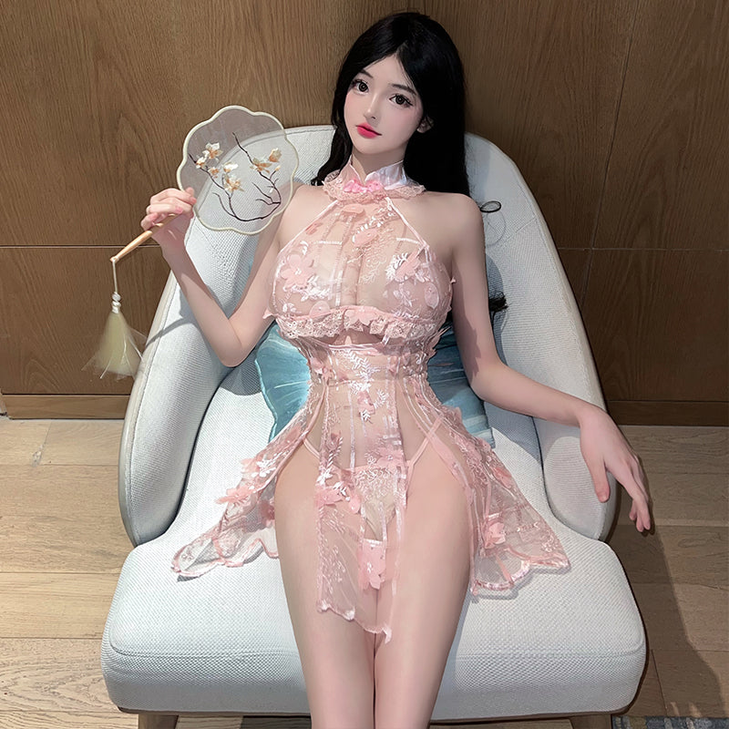 [25.07.28新品]小胸旗袍高开叉性感诱惑免脱制服欲纯睡衣套装Y2768