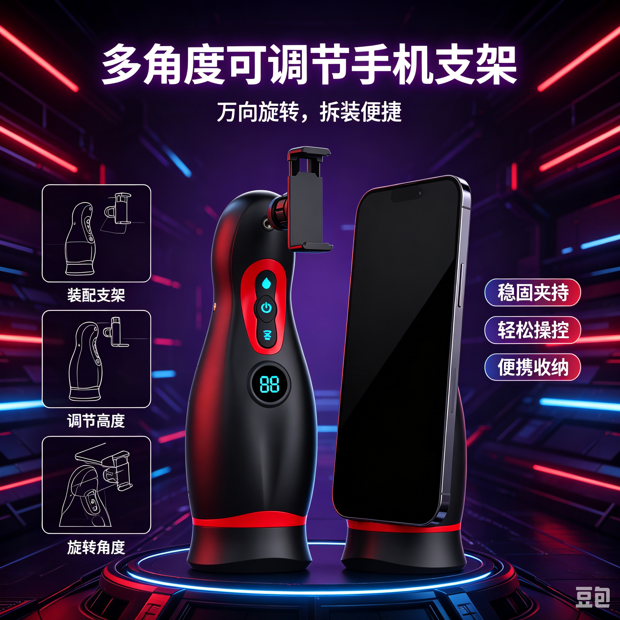 [26.08.06新品] 恒温加热多档吮吸震动数显屏幕可拆卸手机支架云霄自动飞机杯