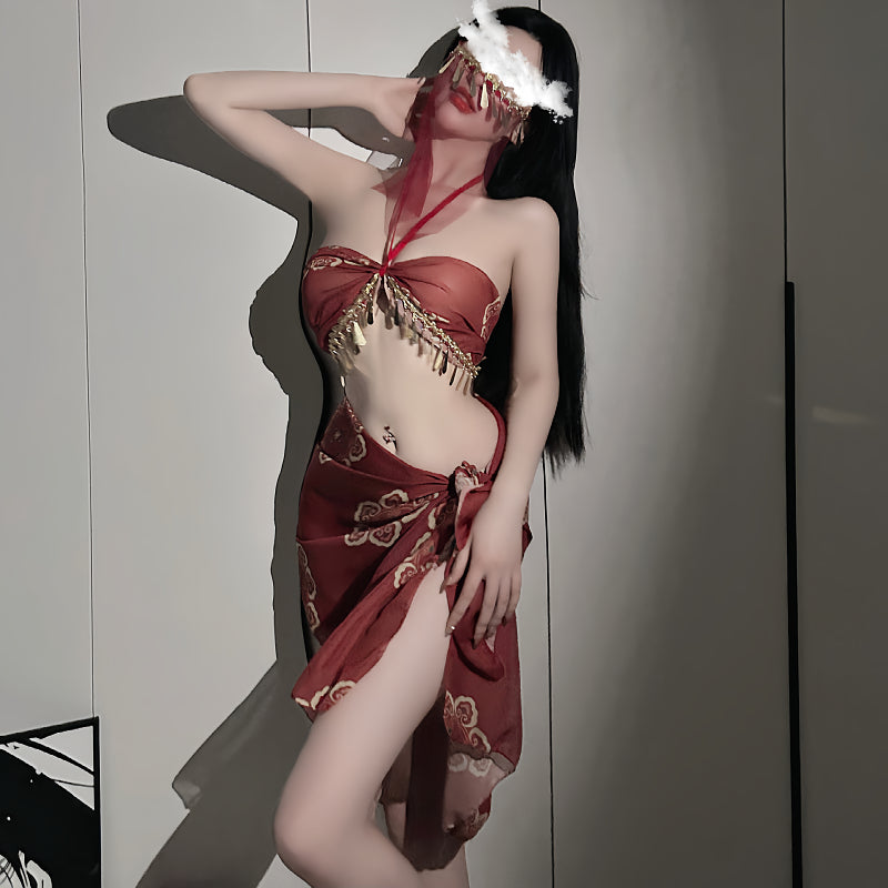 [25.05.09新品]异域风情挂脖高开叉复古风免脱敦煌飞天制服套装 M18-2401