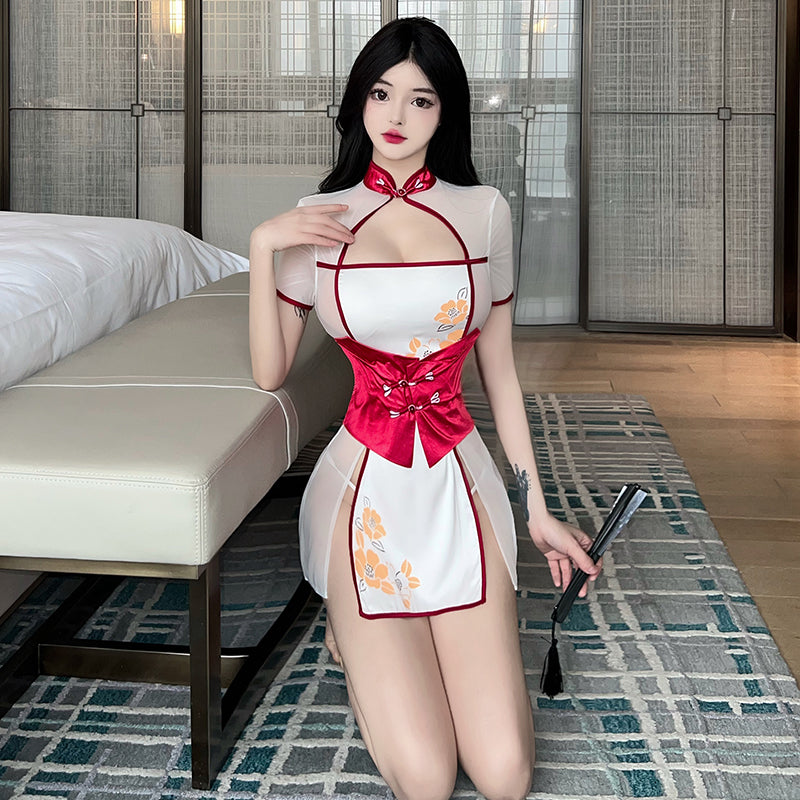[25.04.24新品]开襟低领半遮胸精美刺绣古风和服旗袍套装Y2739
