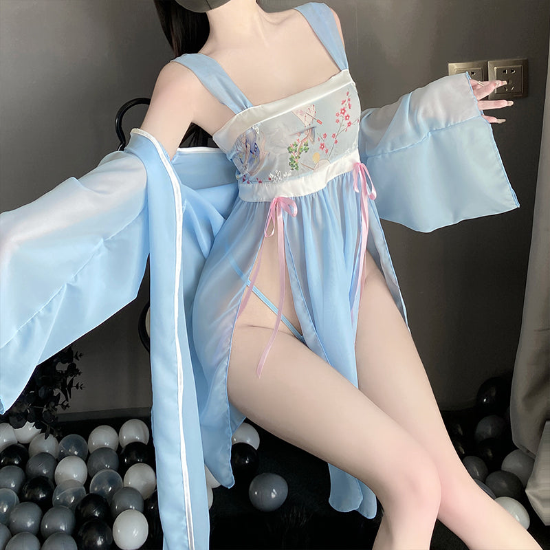 [25.06.22新品]花瓣刺绣吊带裸背春光侧漏纯欲调情古风汉服套装 Y2611