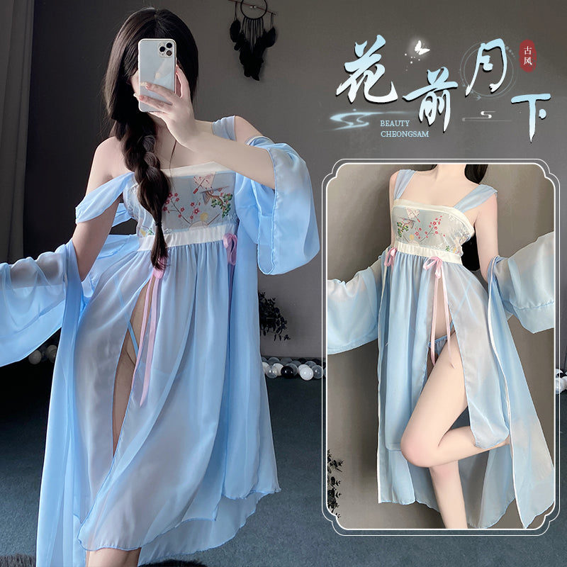 [25.06.22新品]花瓣刺绣吊带裸背春光侧漏纯欲调情古风汉服套装 Y2611
