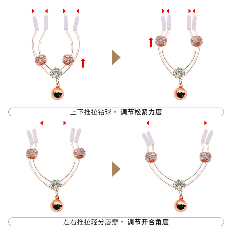 [26.08.17新品] SM情趣调情硅胶包裹轻夹分穴铃铛摇曳玫瑰金唇瓣阴夹