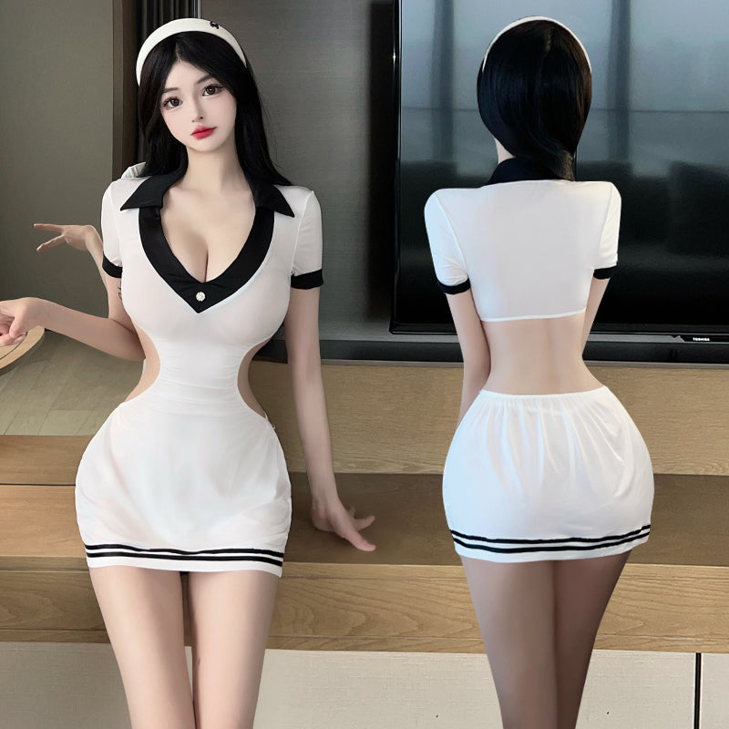 [25.08.28新品]深V露胸紧身包臀动感小女友可爱纯欲学生制服套装 Y2795