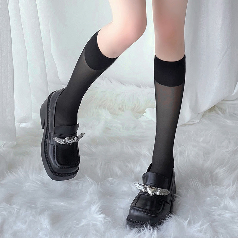 [25.12.23新品] 甜美学妹丝滑细腻黑色百搭中筒袜 F7230