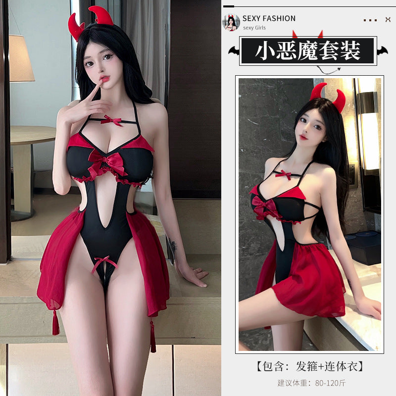 [25.05.02新品]性感大裸背露臀免脱性感连体魅魔战袍小恶魔制服套装Y2796