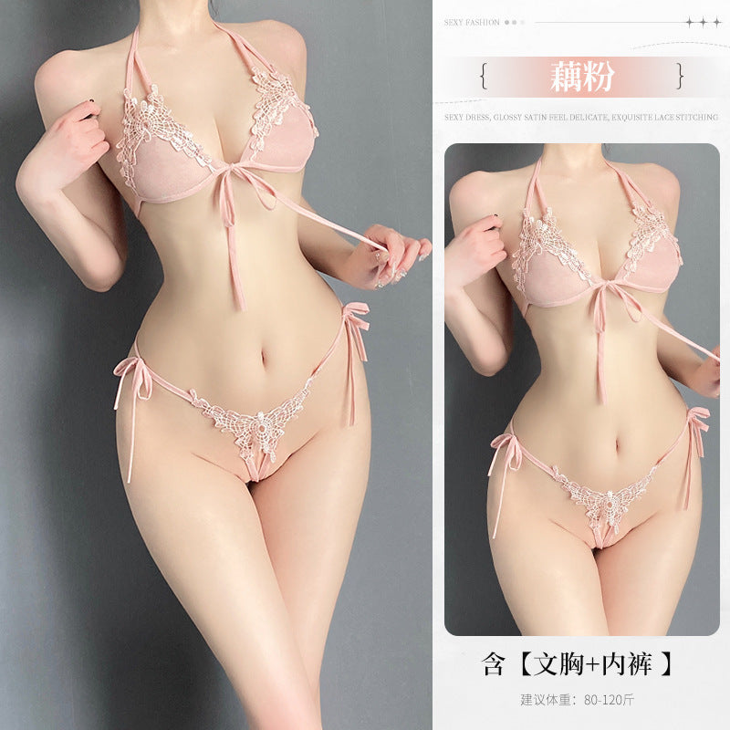 [25.04.29新品]蕾丝点缀性感系带纯欲三点式情趣内衣（浅蓝/深紫/藕粉/白/黑/红/深蓝/淡粉/淡紫）Y2056 Q