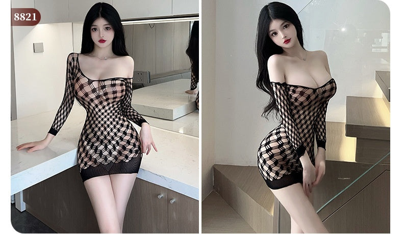 [25.05.03新品]性感大码开裆免脱网衣激情诱惑火辣调情连身网衣Y8821