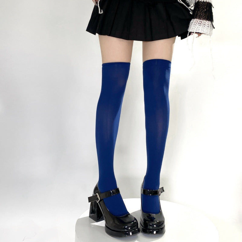 [26.10.07新品] 日系天鹅绒过膝袜学生大腿袜条纹中高筒袜(湖蓝/橘色/墨绿/深紫/浅灰/藏青） P-TEGX