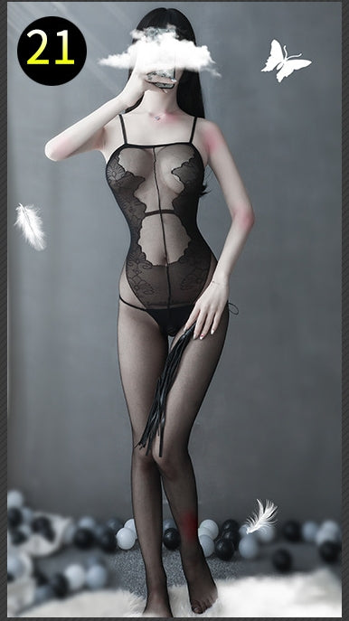 [25.10.04新品]激情套装透明诱惑性感丝袜开档露乳连体网衣W328