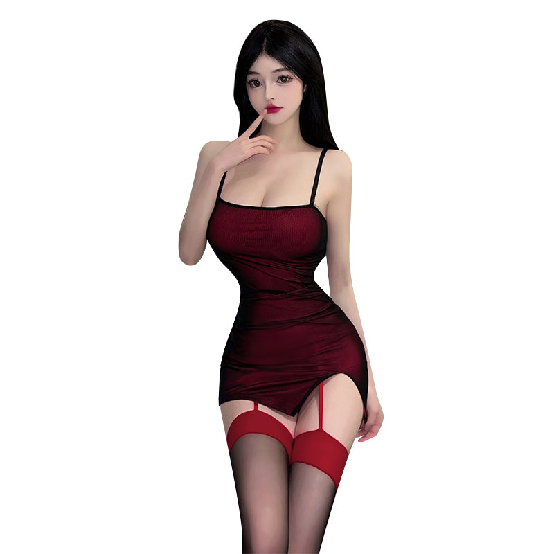[25.04.21新品]挚爱酒红显白免脱修身纯欲吊带包臀裙套装Y8517