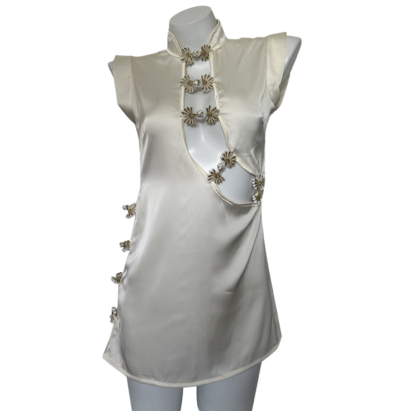 [25.09.27新品]纯欲小胸显大复古旗袍连衣裙性感床上战袍套装（杏/黑）Y8413