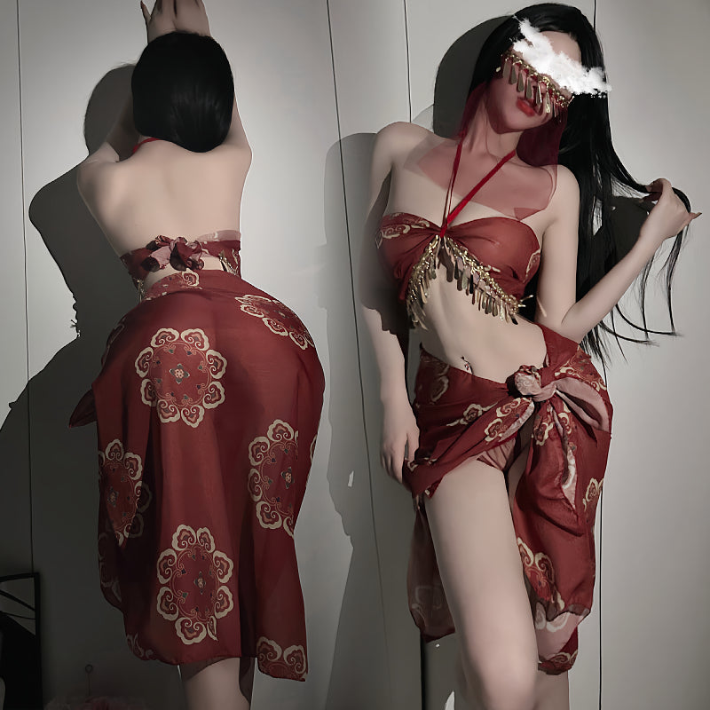 [25.05.09新品]异域风情挂脖高开叉复古风免脱敦煌飞天制服套装 M18-2401