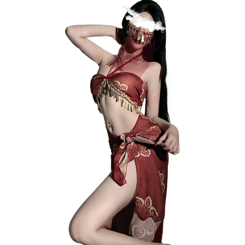[25.05.09新品]异域风情挂脖高开叉复古风免脱敦煌飞天制服套装 M18-2401