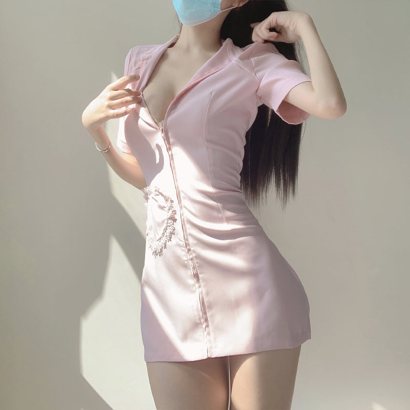 清纯甜美小立领爱心口袋娇俏护士套装 M17-8500 (粉色/蓝色/白色)
