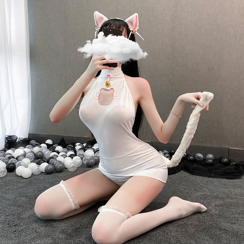 俏皮可爱猫咪情趣制服激情套装F6916（黑/白）