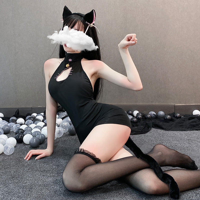 俏皮可爱猫咪情趣制服激情套装F6916（黑/白）