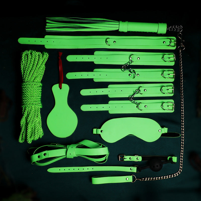 绿色荧光超沉浸式体验SM捆绑束缚皮革8件套