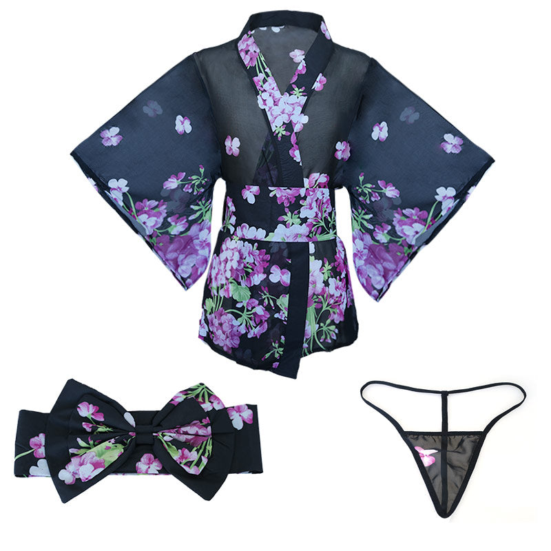 花卉图案短款性感包臀日式和服C1305（粉/黑）