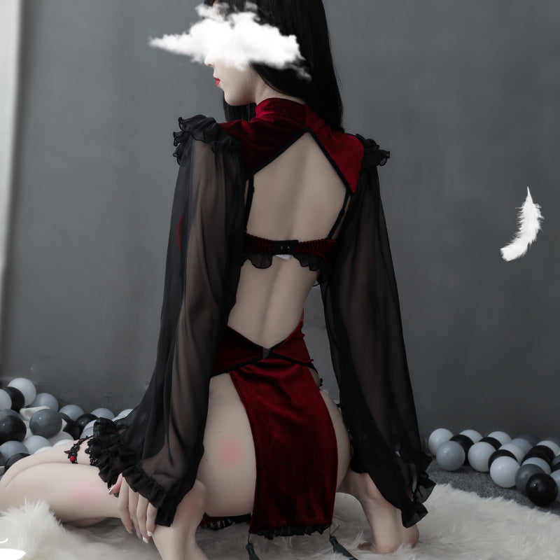 暗黑魔女镂空丝袖绑带游戏女巫制服 M1-8102